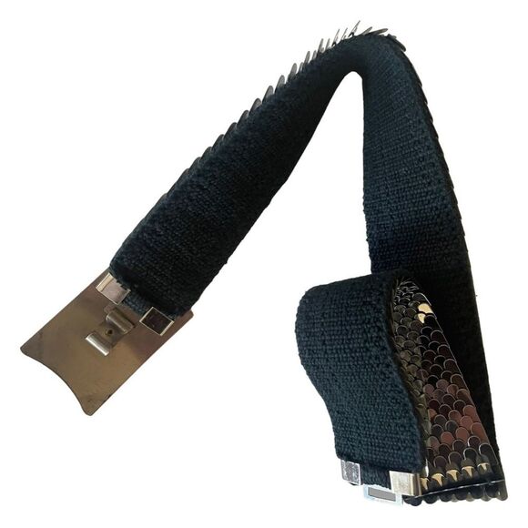 VINTAGE 70s Fish Scales Metal Belt Silver With Decorative Floral Buckle - Picture 4 of 5